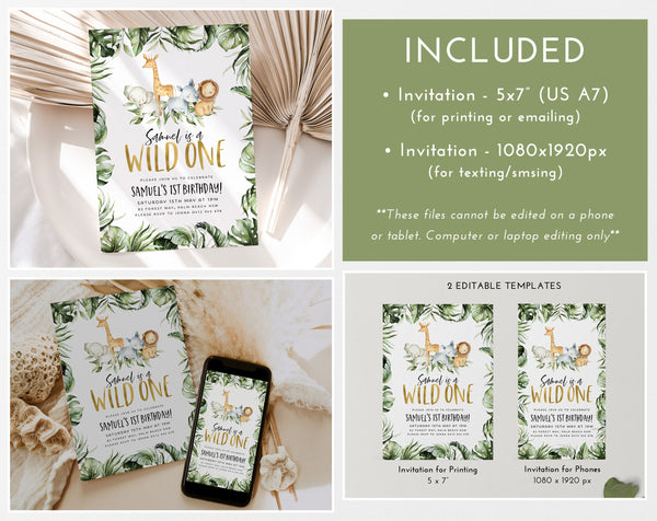 Wild One 1st Birthday Invitation Bundle, Printable Wild One Invitation, Wild One 1st Birthday Decorations, Wild One Birthday Boy, Safari One