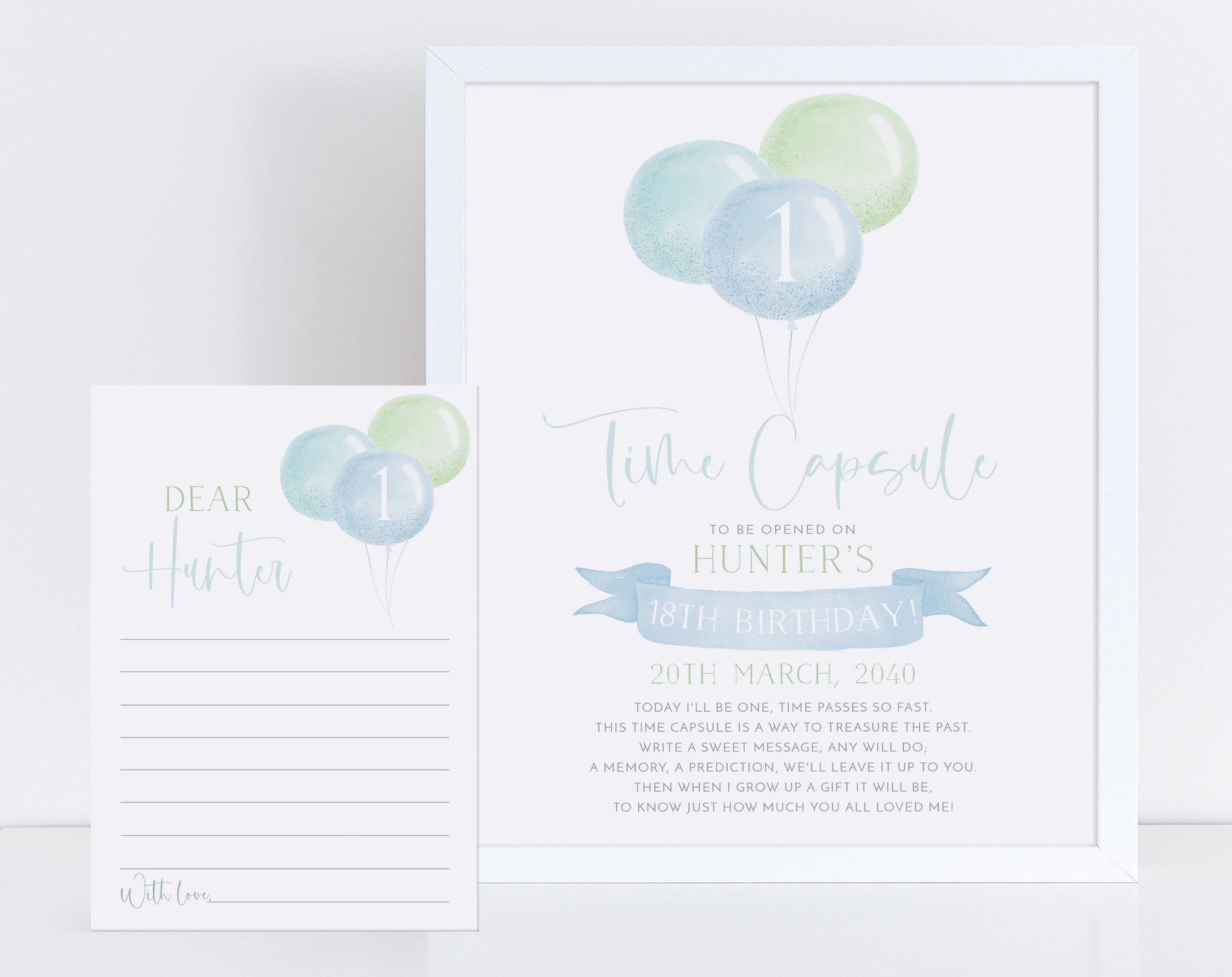 Time Capsule First Birthday, 1st Birthday Time Capsule Sign, Time Capsule Template, Blue Balloons 1st Birthday, Editable Time Capsule Boys
