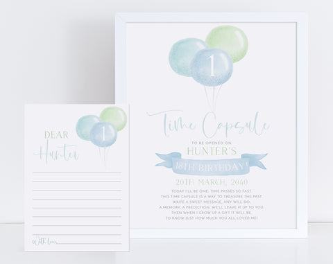 Time Capsule First Birthday, 1st Birthday Time Capsule Sign, Time Capsule Template, Blue Balloons 1st Birthday, Editable Time Capsule Boys