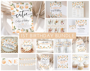 Little Cutie Birthday Invitation Bundle, Printable Orange Invitation 1st Birthday, Oranges Birthday Decorations, Printable First Birthday
