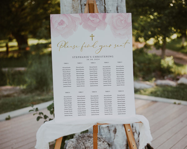 Seating Chart, Christening Seating Chart, Baptism Seating Chart Template, Pink Floral Seating Chart, Editable Seating Plan, Christening