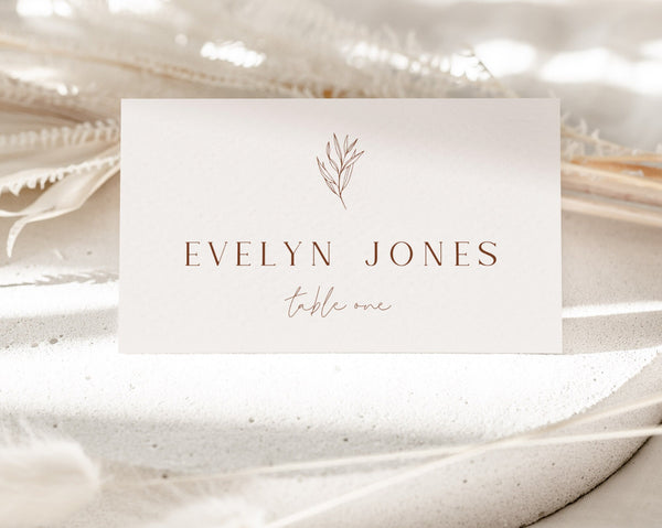 Minimalist Place Cards, Rustic Place Cards, Boho Place Cards, Editable Wedding Escort Cards, Minimal Template, Printable Place Cards, Evelyn