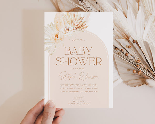 Boho Baby Shower Invitation, Boho Floral Baby Shower, Baby Girl Baby Shower Invite, Dried Flower Invitation, Boho Invitation, Arch Invite