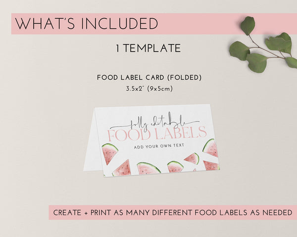 Watermelon Food Labels, Melon Food Label Card, Food Tent Card, Birthday Food Tags, Folded Food Cards, Tented Food Labels, Melon Food Cards