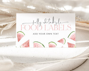 Watermelon Food Labels, Melon Food Label Card, Food Tent Card, Birthday Food Tags, Folded Food Cards, Tented Food Labels, Melon Food Cards