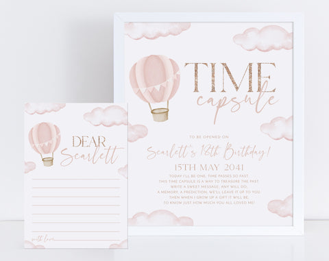 ONEderful Time Capsule, 1st Birthday Time Capsule Sign, Pink Hot Air Balloon Time Capsule Template, Girls 1st Birthday Onederful Decorations