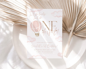 Onederful Invitation, Isnt She Onederful 1st Birthday Invitation, Hot Air Balloon Invitation, 1st Birthday Girl, Printable Invitation Pink