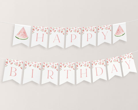 Happy Birthday Banner Printable, Happy 1st Birthday Banner, First Birthday Decor, Watermelon Birthday Banner, One in a Melon Birthday Banner