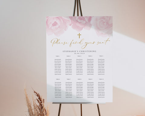 Seating Chart, Christening Seating Chart, Baptism Seating Chart Template, Pink Floral Seating Chart, Editable Seating Plan, Christening