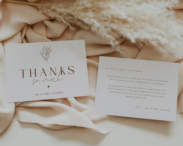 Thank You Card Template, Printable Thank You Card, Instant Download Thank You Cards, Modern Wedding Thank You, Minimalist Wedding, Evelyn