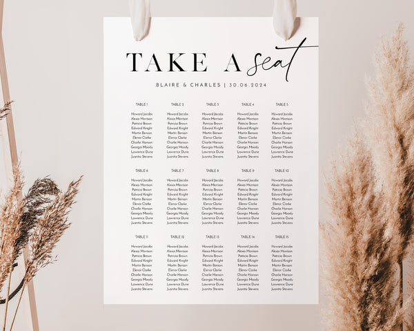 Seating Chart, Wedding Seating Chart, Modern Seating Chart Template, Minimalist Seating Chart, Editable Seating Chart, Simple, Blaire