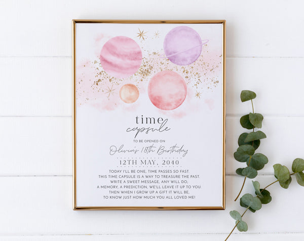 Time Capsule First Birthday, 1st Birthday Time Capsule Sign, Time Capsule Template, First Trip Around The Sun 1st Birthday Girl Time Capsule