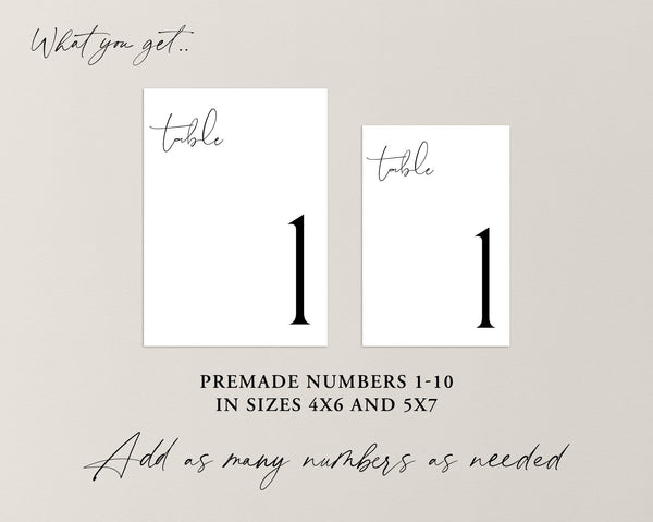 Wedding Table Numbers, Editable Table Numbers Template, Minimalist Table Numbers, 5x7, 4x6, Printable Wedding Table Numbers, Black, Harlow