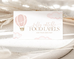 Hot Air Balloon Food Labels, Onederful Food Label Card, Food Tent Card, Birthday Food Tags, Folded Food Cards, Tented Food Labels, Girls