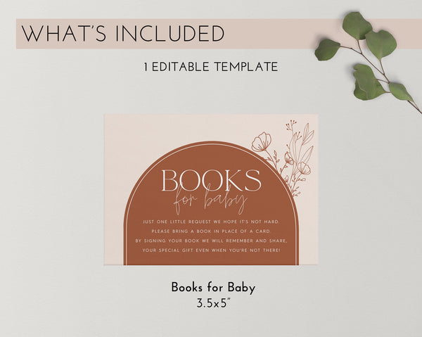 Books For Baby Card Printable, Book Request Card, Boho Baby Shower Book For Baby, Wildflower Baby Shower Printables, Boho Books For Baby