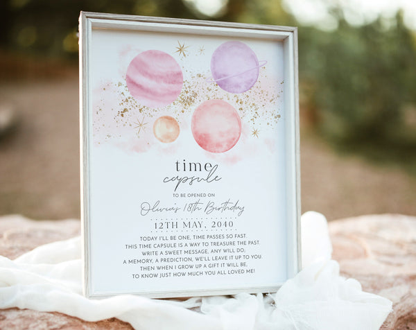 Time Capsule First Birthday, 1st Birthday Time Capsule Sign, Time Capsule Template, First Trip Around The Sun 1st Birthday Girl Time Capsule