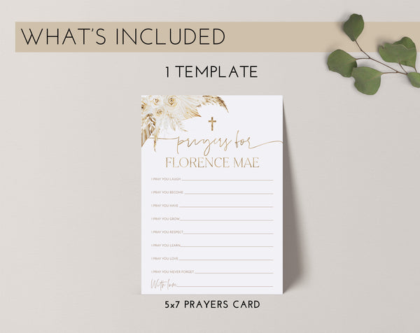 Baptism Prayer Cards, Gold Baptism Prayer Cards, Christening Prayer Cards, Printable Prayers For Baby, Boho Baptism Neutral and Gold Baptism