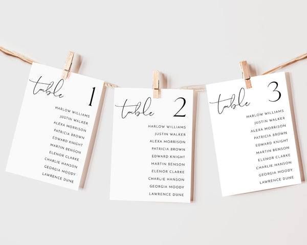 Wedding Seating Card Template, Minimalist Wedding Seating Chart Cards, Modern Seating Cards, Table Number Seating Card, Table Cards, Harlow