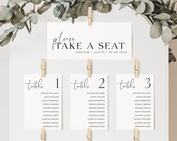 Wedding Seating Card Template, Minimalist Wedding Seating Chart Cards, Modern Seating Cards, Table Number Seating Card, Table Cards, Harlow