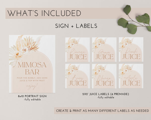 Mimosa Sign, Mimosa Bar Sign, Bridal Shower Mimosa Bar Sign, Juice Labels, Mimosa Juice Tags, Baby Shower Momosa Sign, Boho Mimosa Signs