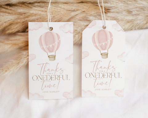 Onederful Favour Tags, Birthday Thank You Tags, Onederful 1st Birthday Favor Tag, Printable Gift Tag, Editable Tag, Hot Air Balloon Gift Tag