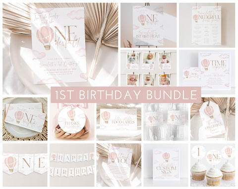 Onederful Birthday Invitation Bundle, Isn't She Onederful 1st Birthday Girl, Onederful Invitation, Hot Air Balloon Pink Birthday Decorations