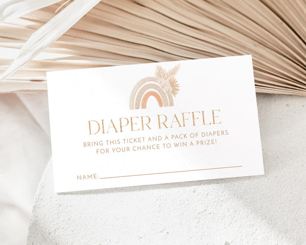 Boho Rainbow Diaper Raffle Card, Boho Baby Shower Diaper Raffle Card, Editable Diaper Raffle Template, Printable Diaper Raffle, Nappy Raffle