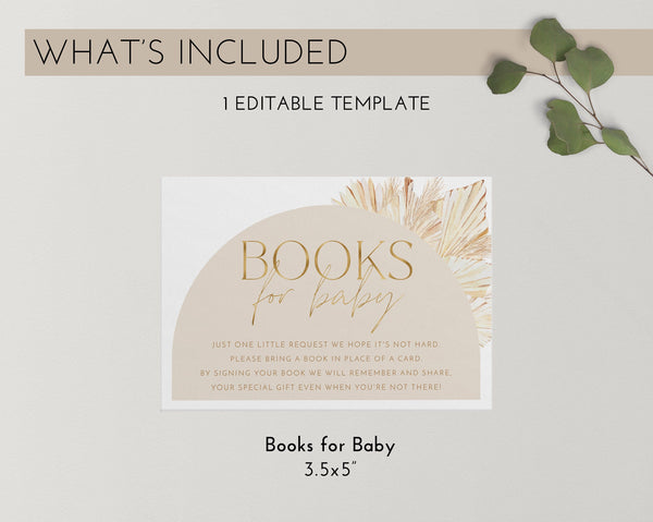 Books For Baby Card Printable, Book Request Card, Boho Baby Shower Book For Baby, Dried Palms Invitation, Baby Shower Printables, Boho Baby