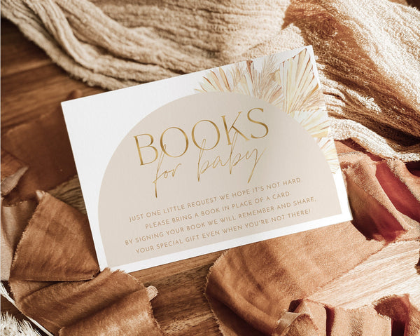 Books For Baby Card Printable, Book Request Card, Boho Baby Shower Book For Baby, Dried Palms Invitation, Baby Shower Printables, Boho Baby