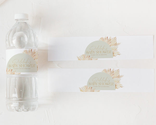 Sage Boho Water Bottle Label, Baby Shower Water Label, Printable Water Bottle Label, Boho Baby Shower Water Label Stickers, Neutral Baby