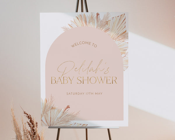 Pink Boho Welcome Sign, Boho Girl Baby Shower Welcome Sign, Boho Palms Baby Shower Welcome Sign, Baby Shower Arch Welcome Sign Printable