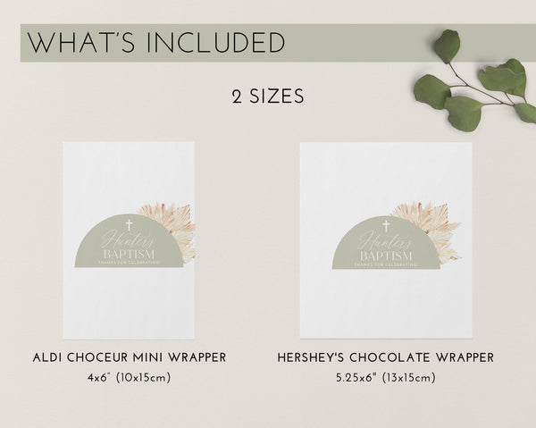 Sage Green Chocolate Bar Wrapper Template, Printable Candy Bar Wrapper, Baptism Candy Bar Wrapper, Christening Favors, Boho Chocolate Labels