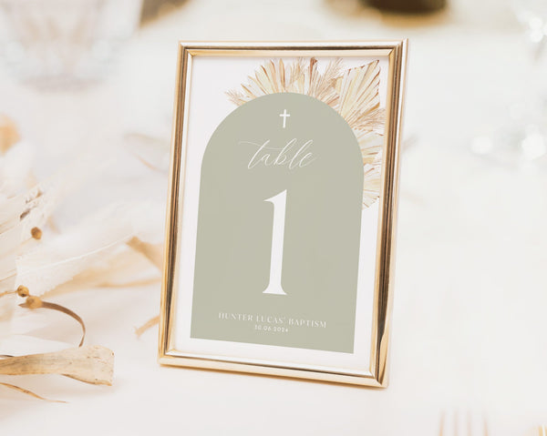 Sage Green Table Numbers, Christening Table Numbers, Boho Baptism Table Numbers Template, Printable Table Numbers, Editable Baptism Tables