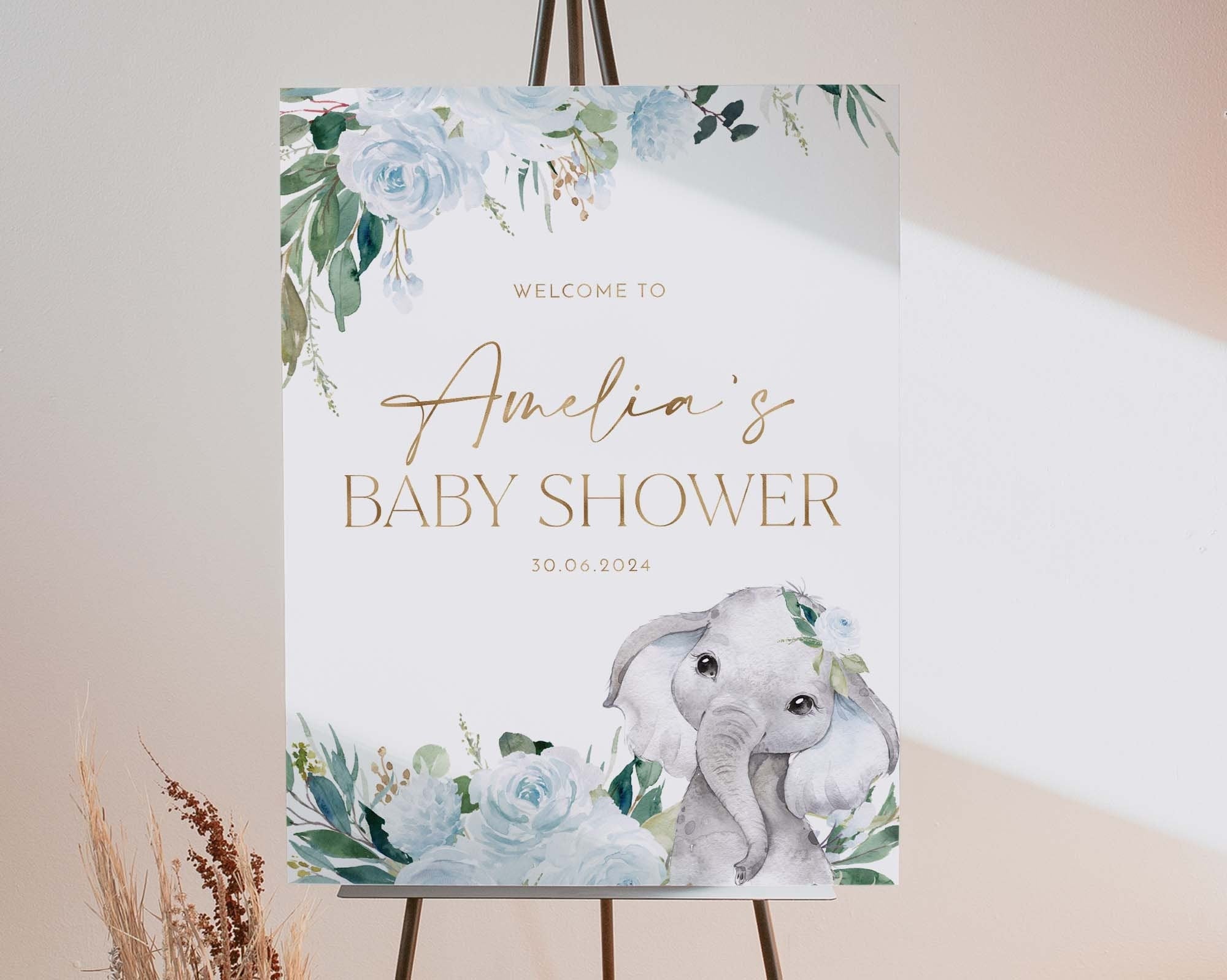 Elephant Welcome Sign, Baby Shower Welcome Sign, Blue Boy Baby Shower Welcome Sign, Elephant Baby Shower Signs, Editable Printable