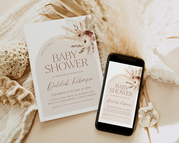 Boho Baby Shower Invitation, Boho Floral Baby Shower, Gender Neutral Baby Shower Invite, Dried Flower Invitation, Boho Invitation, Arch Boho