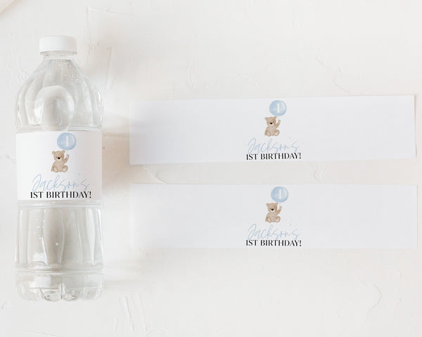 Bear Water Bottle Labels, 1st Birthday Boy Water Label, Printable Water Bottle Label, Beary First Birthday Water Labels, Blue Bear Birthday