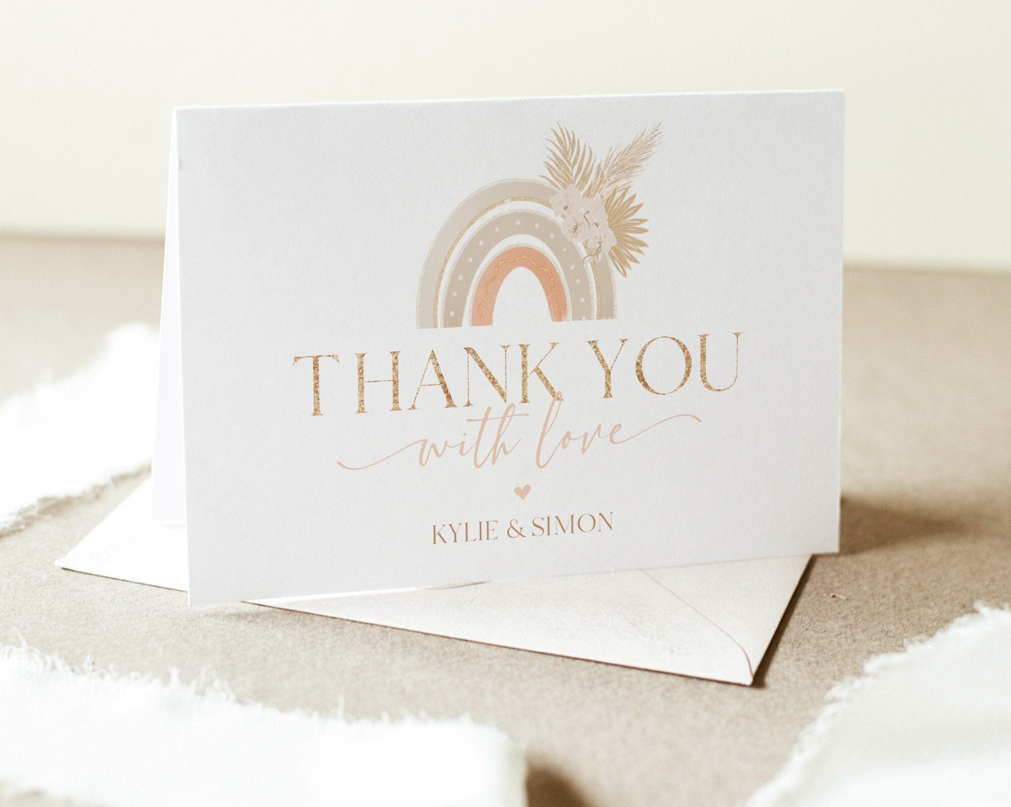 Boho Thank You Card Template, Rainbow Printable Thank You Card, Baby Shower Thank You Card Editable Template, Boho Baby Shower Thank You