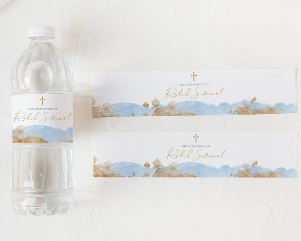 Baptism Water Bottle Label, Christening Water Label, Printable Water Bottle Label, Baptism Water Label Stickers, Blue and Gold Boys Baptism