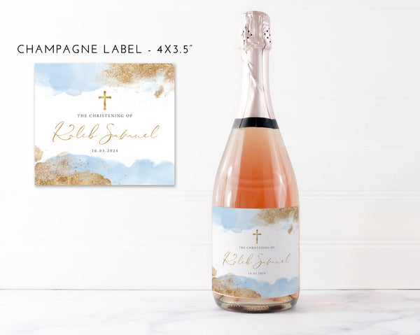 Baptism Wine Label, Christening Wine Labels, Printable Wine Labels, Champagne Stickers, Blue and Gold Champagne Bottle Labels, Boys Baptism