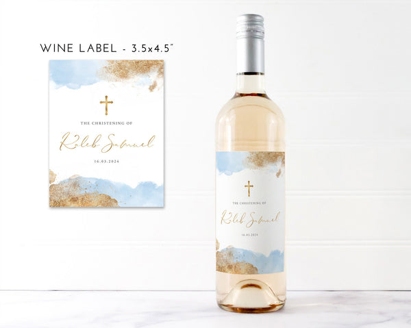 Baptism Wine Label, Christening Wine Labels, Printable Wine Labels, Champagne Stickers, Blue and Gold Champagne Bottle Labels, Boys Baptism