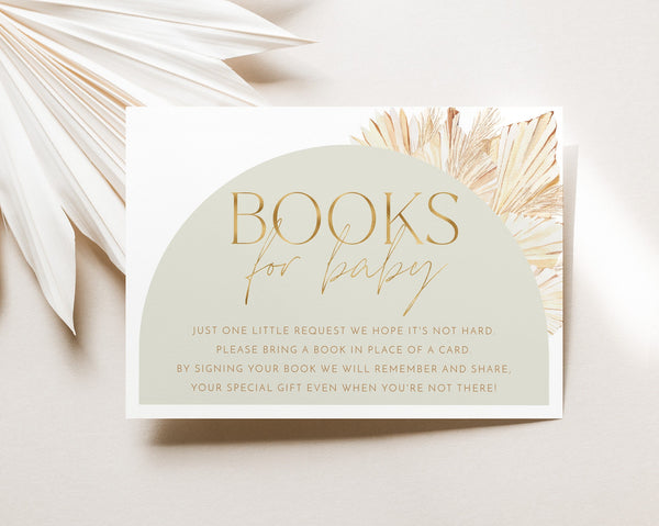 Sage Books For Baby Card Printable, Book Request Card, Boho Baby Shower Book For Baby, Dried Palms Invitation, Baby Shower Printables Green
