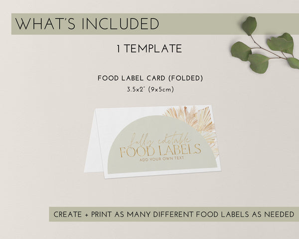 Sage Baby Shower Food Labels, Boho Food Label Card, Food Tent Cards, Food Tags, Boho Food Labels, Folded Food Cards, Tent Food Labels, Boho