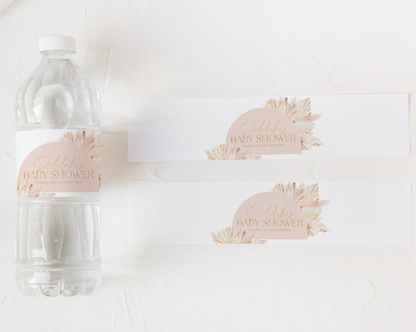 Pink Boho Water Bottle Label, Boho Boy Baby Shower Water Label, Printable Water Bottle Label, Boho Baby Shower Water Label Stickers, Arch