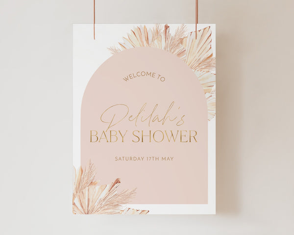 Pink Boho Welcome Sign, Boho Girl Baby Shower Welcome Sign, Boho Palms Baby Shower Welcome Sign, Baby Shower Arch Welcome Sign Printable