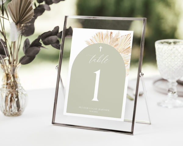 Sage Green Table Numbers, Christening Table Numbers, Boho Baptism Table Numbers Template, Printable Table Numbers, Editable Baptism Tables