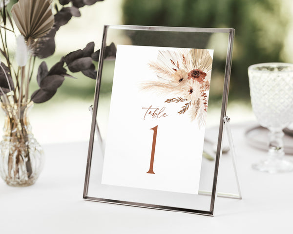 Printable Boho Table Numbers Template, Modern Wedding Table Numbers, Boho Table Numbers, Boho Floral Table Number Template, 5x7, 4x6, Hazel