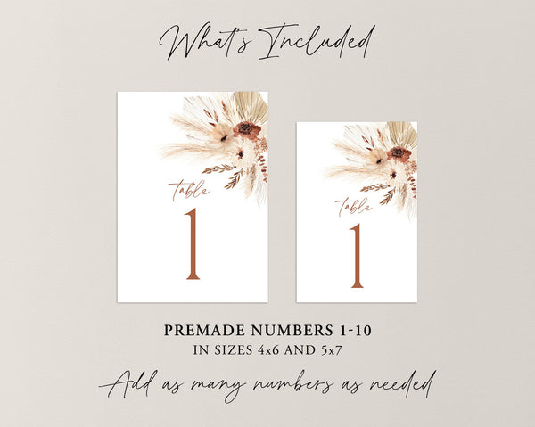 Printable Boho Table Numbers Template, Modern Wedding Table Numbers, Boho Table Numbers, Boho Floral Table Number Template, 5x7, 4x6, Hazel