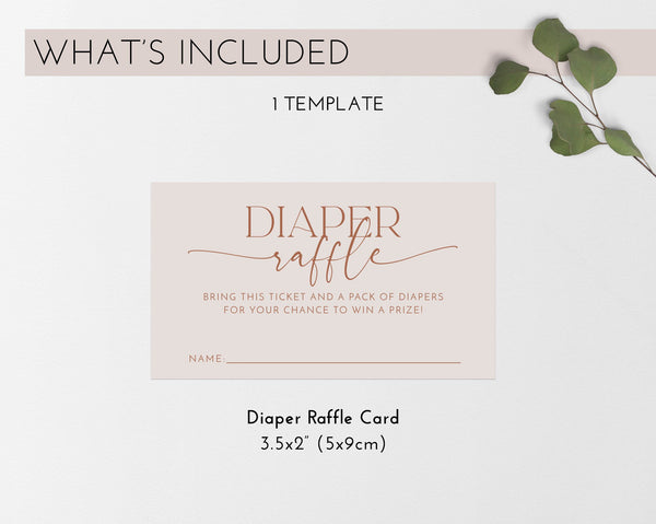 Diaper Raffle Card, Minimal Baby Shower Diaper Raffle Card, Editable Diaper Raffle Template, Printable Diaper Raffle, Nappy Raffle Card Boho