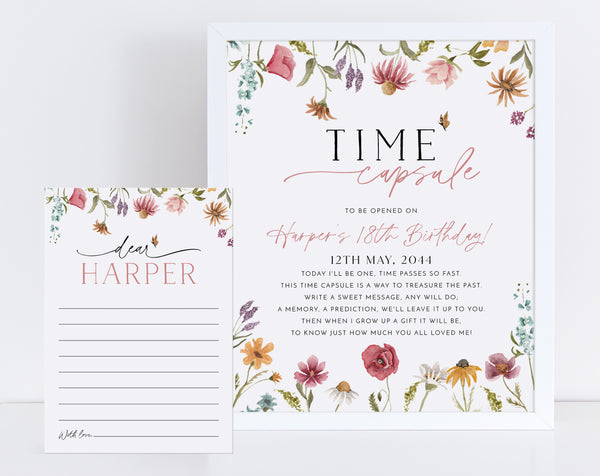 Wildflower Time Capsule, 1st Birthday Time Capsule Sign, Wildflower Birthday Time Capsule Template, Girl 1st Birthday Time Capsule Printable