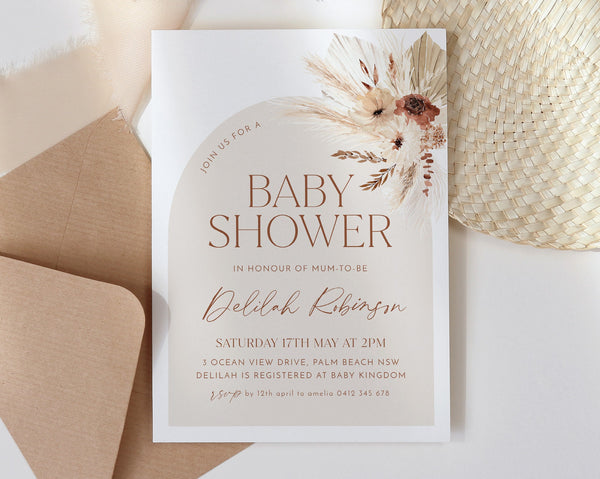 Boho Baby Shower Invitation, Boho Floral Baby Shower, Gender Neutral Baby Shower Invite, Dried Flower Invitation, Boho Invitation, Arch Boho